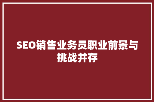 SEO销售业务员职业前景与挑战并存
