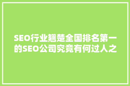 SEO行业翘楚全国排名第一的SEO公司究竟有何过人之处