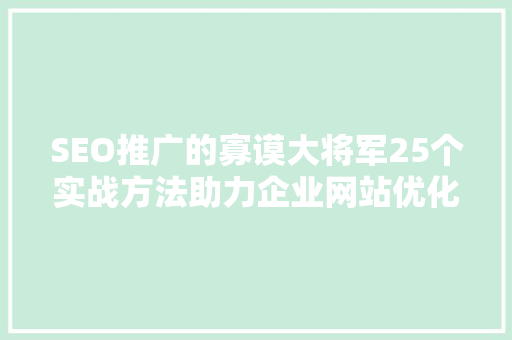 SEO推广的寡谟大将军25个实战方法助力企业网站优化
