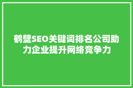 鹤壁SEO关键词排名公司助力企业提升网络竞争力