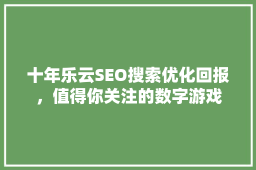 十年乐云SEO搜索优化回报，值得你关注的数字游戏