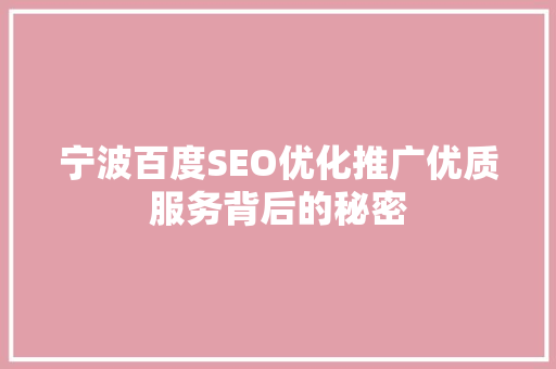 宁波百度SEO优化推广优质服务背后的秘密