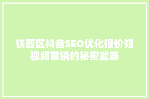 铁西区抖音SEO优化报价短视频营销的秘密武器