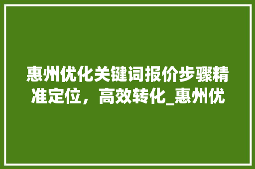 惠州优化关键词报价步骤精准定位，高效转化_惠州优化关键词怎么报价