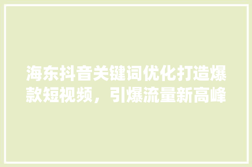 海东抖音关键词优化打造爆款短视频，引爆流量新高峰_海东抖音关键词优化