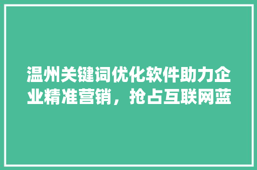 温州关键词优化软件助力企业精准营销，抢占互联网蓝海_温州关键词优化软件