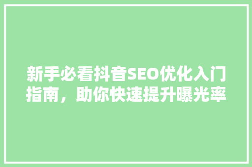 新手必看抖音SEO优化入门指南，助你快速提升曝光率