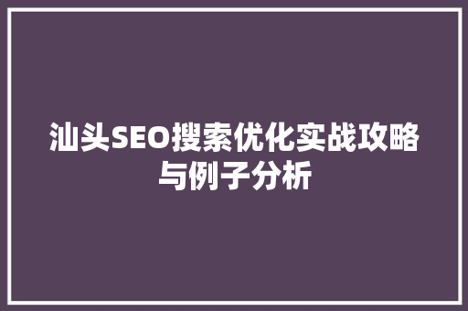 汕头SEO搜索优化实战攻略与例子分析