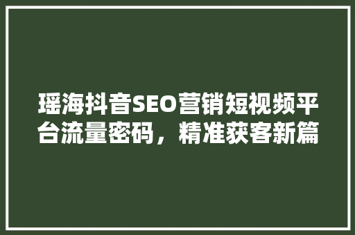 瑶海抖音SEO营销短视频平台流量密码，精准获客新篇章