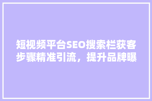 短视频平台SEO搜索栏获客步骤精准引流，提升品牌曝光